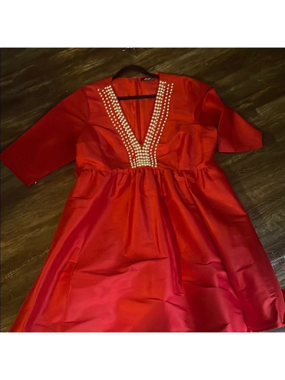 eShakti Red Formal Dress with Beaded Detail